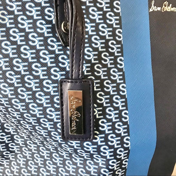 Sam Edelman Signature Shoulder Bag Tote Navy Poseidon Blue - Picture 2 of 8